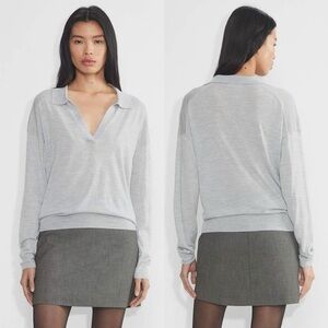 Aritzia Wilfred Free V-Neck Polo Sweater in Light Gray - Size S